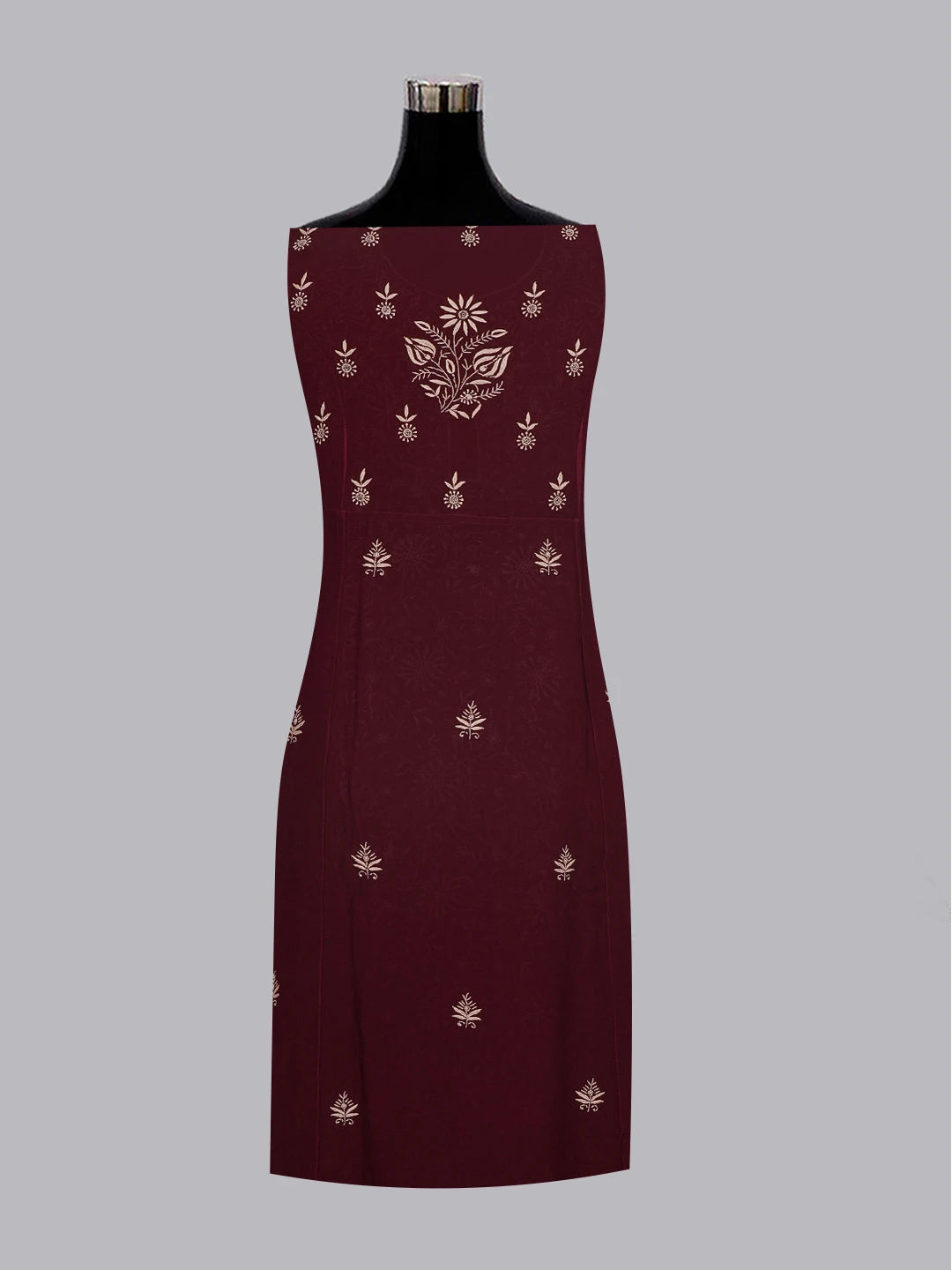 Ada Hand Embroidered Maroon Viscose Georgette Lucknowi Chikankari Semi Stitched Kurta Dupatta Set 01A501604