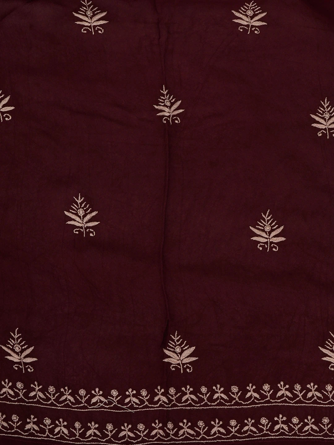 Ada Hand Embroidered Maroon Viscose Georgette Lucknowi Chikankari Semi Stitched Kurta Dupatta Set 01A501604