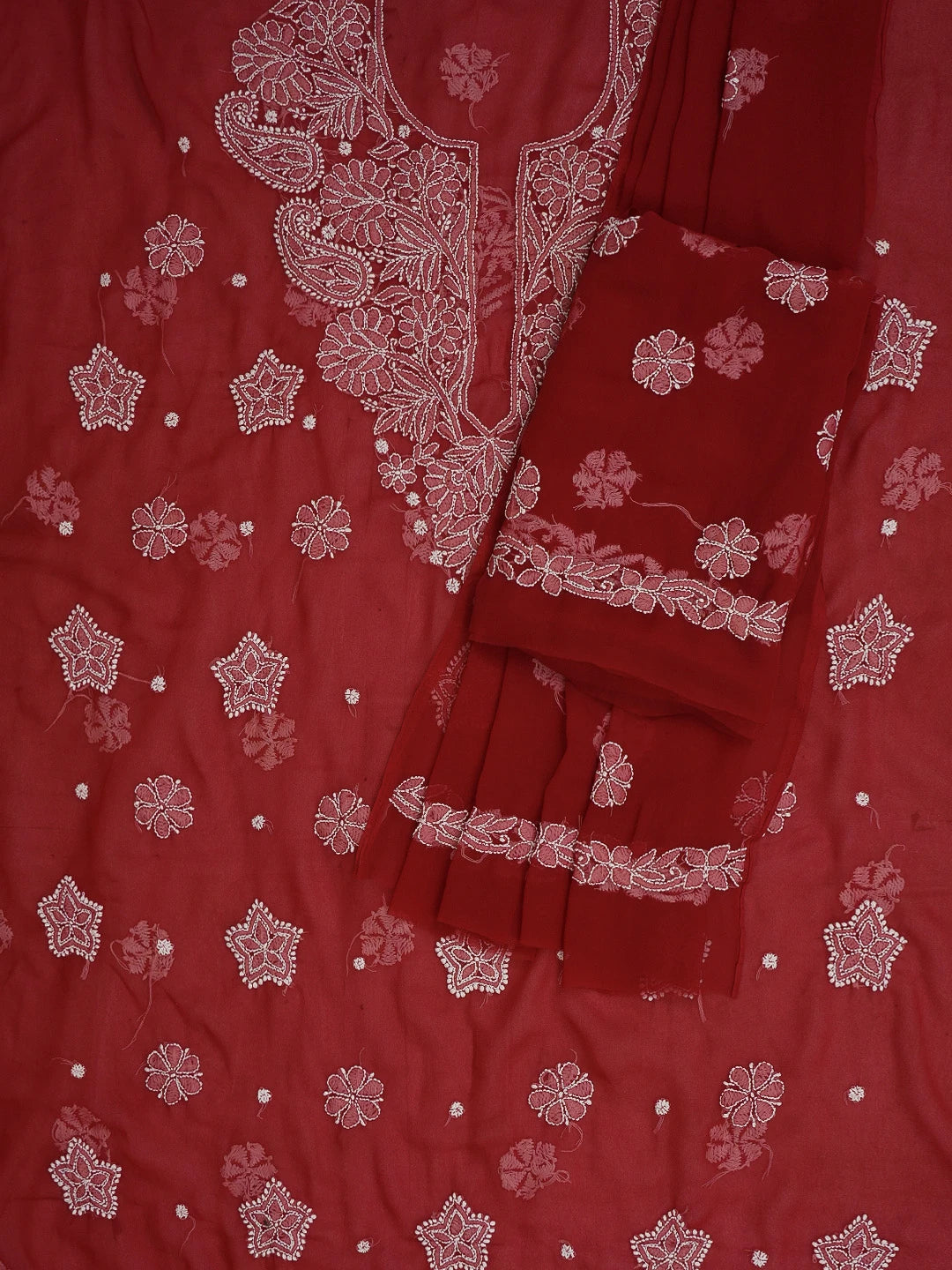 Ada Hand Embroidered Maroon Georgette Lucknowi Chikankari Unstitched Suit Piece 01A572944