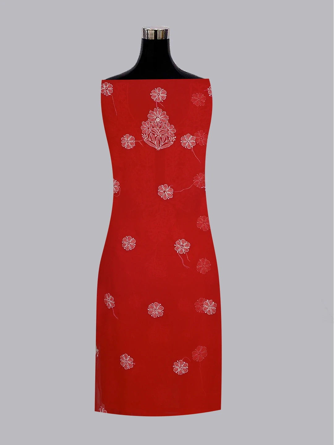 Ada Hand Embroidered Red Georgette Lucknowi Chikankari Unstitched Suit Piece 01A572927