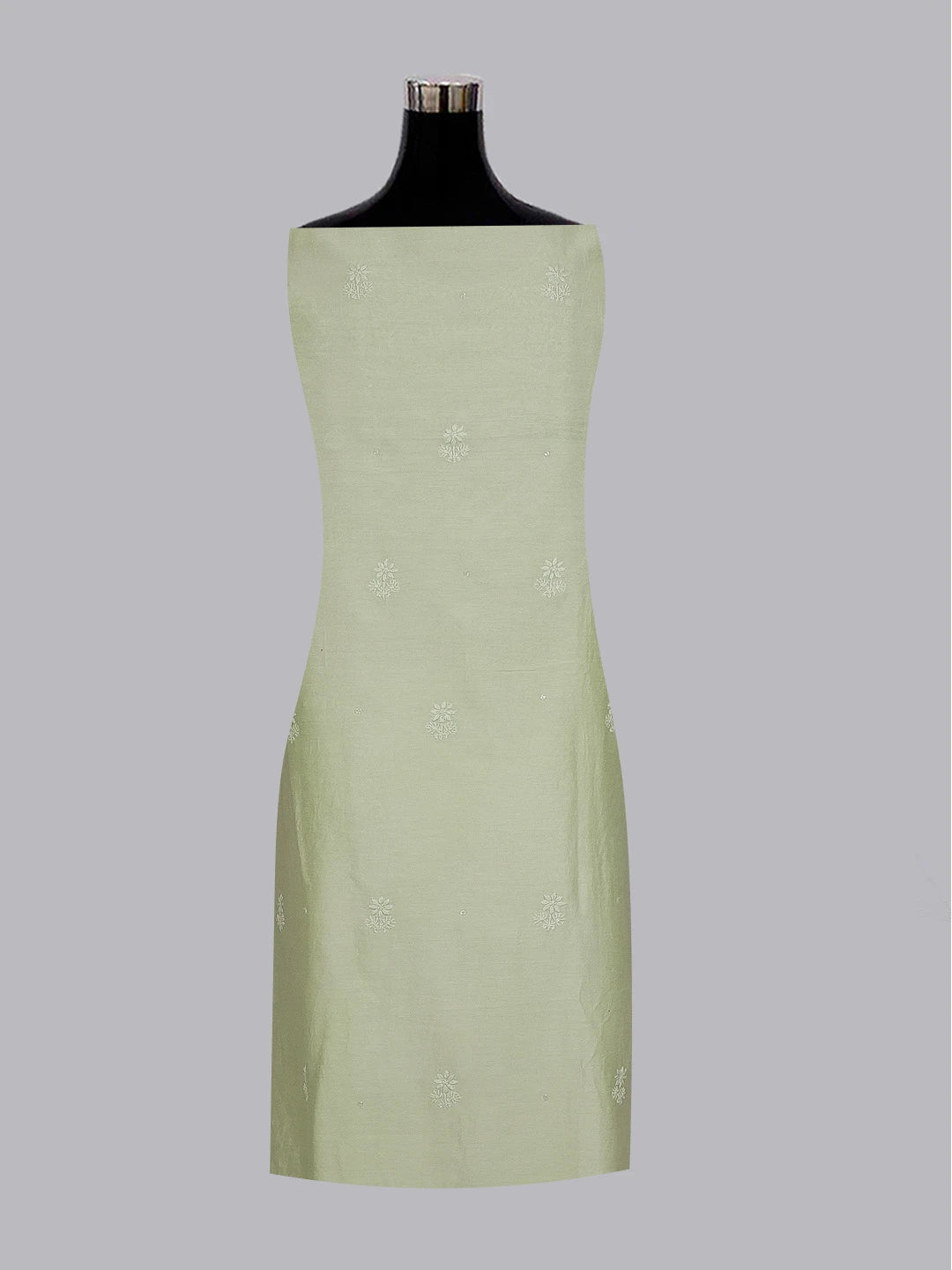 Ada Hand Embroidered Pista Green Chanderi Lucknowi Chikankari Unstitched Kurta Dupatta Set With Sequinned and Cutdana Work 01A598604