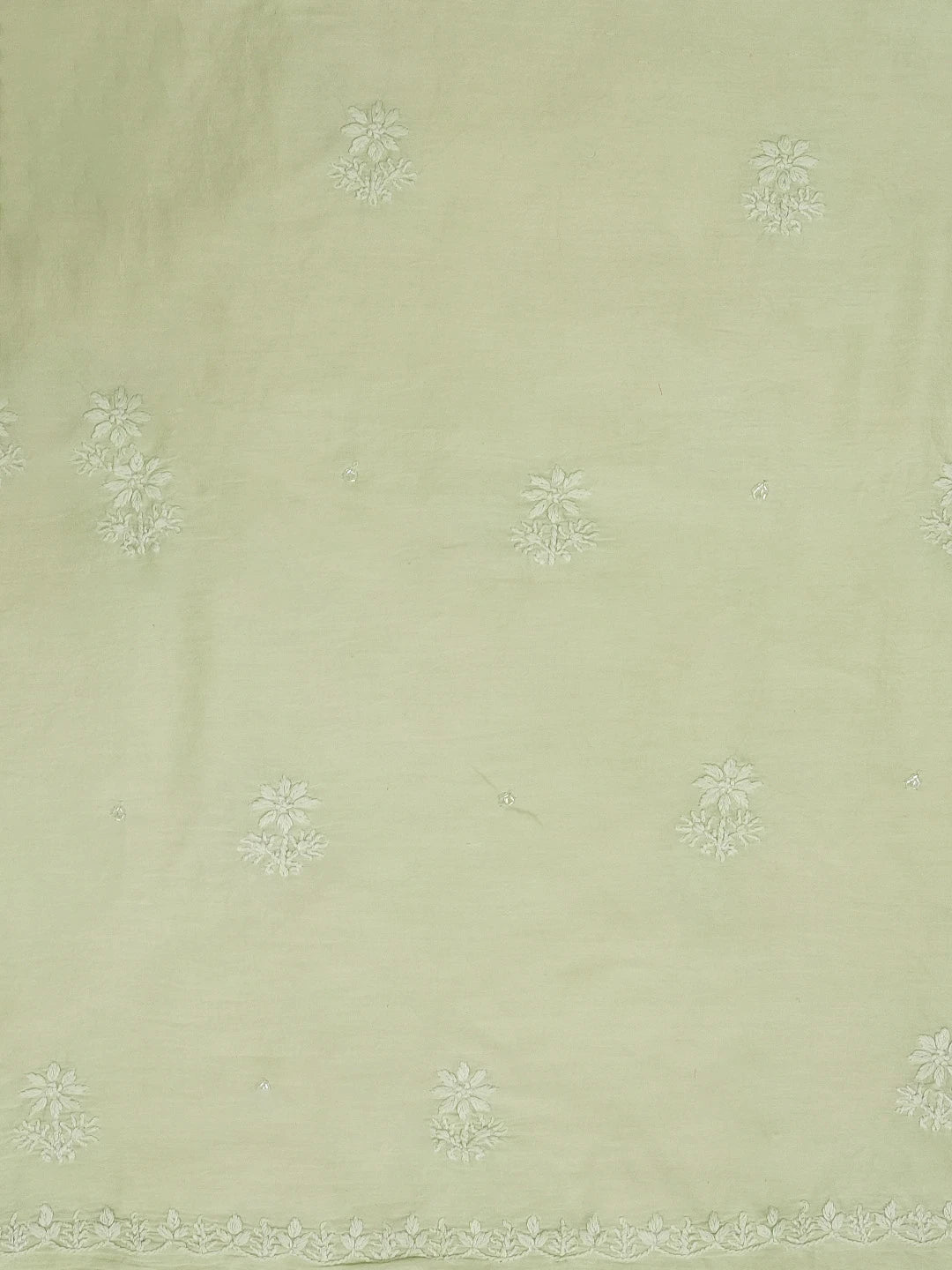 Ada Hand Embroidered Pista Green Chanderi Lucknowi Chikankari Unstitched Kurta Dupatta Set With Sequinned and Cutdana Work 01A598604