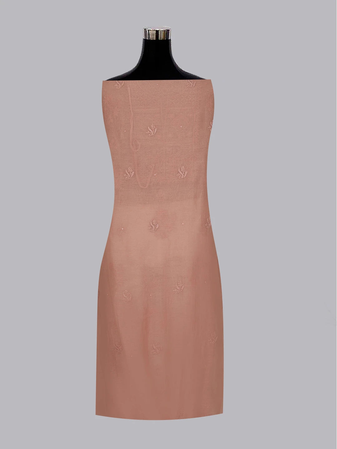 Ada Hand Embroidered Dusty Peach Chanderi Lucknowi Chikankari Unstitched Kurta Dupatta Set With Sequinned and Cutdana Work 01A598602
