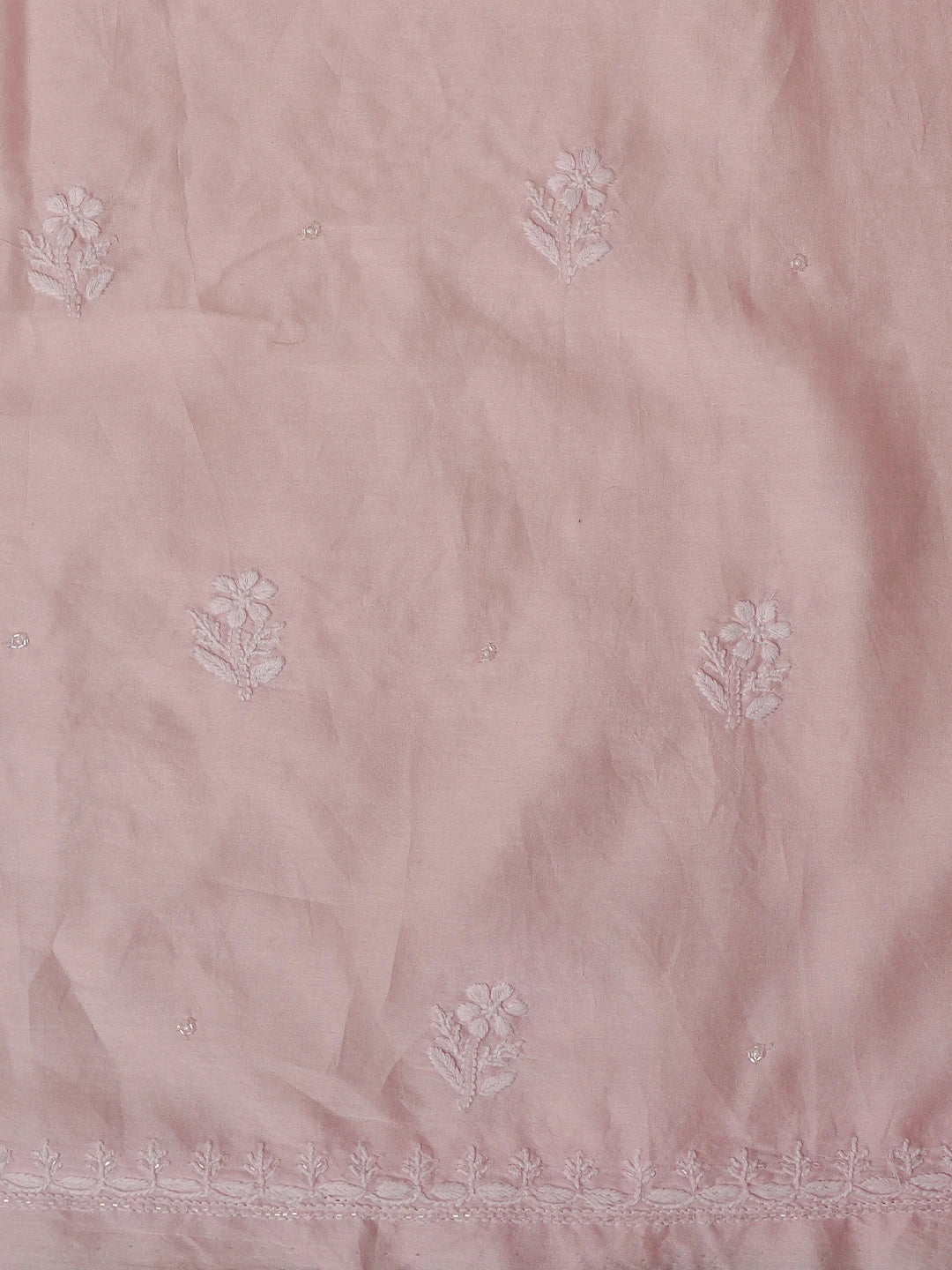 Ada Hand Embroidered Pink Chanderi Lucknowi Chikankari Unstitched Kurta Dupatta Set With Pearl and Cutdana Work 01A598608