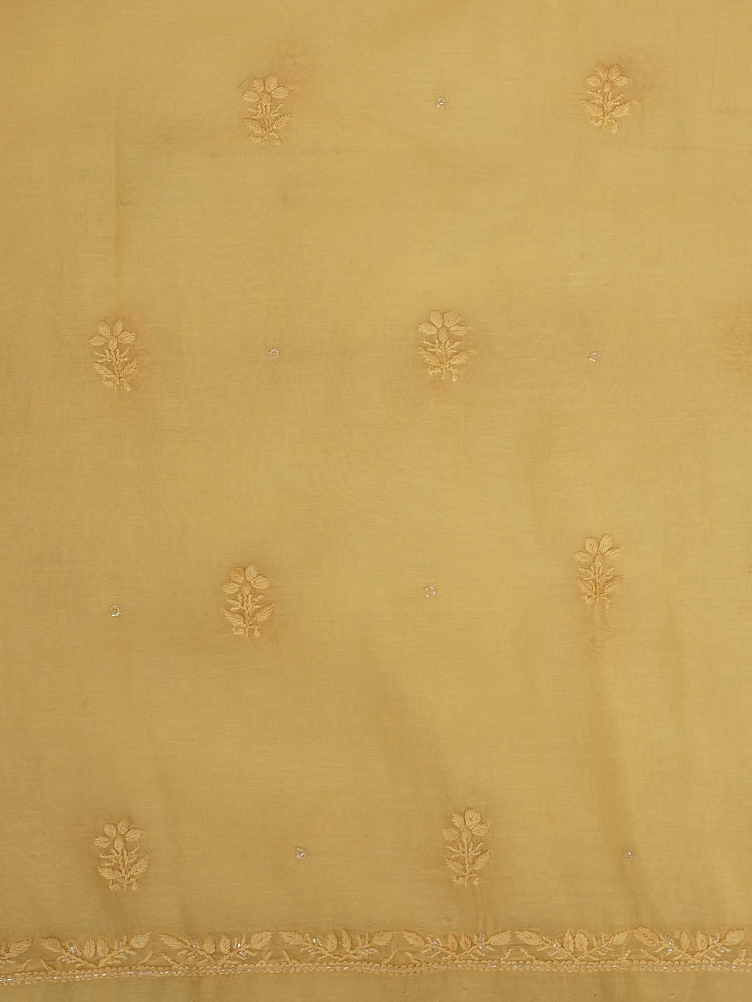 Ada Hand Embroidered Beige Chanderi Lucknowi Chikankari Unstitched Kurta Dupatta Set With Sequinned and Cutdana Work 01A598603