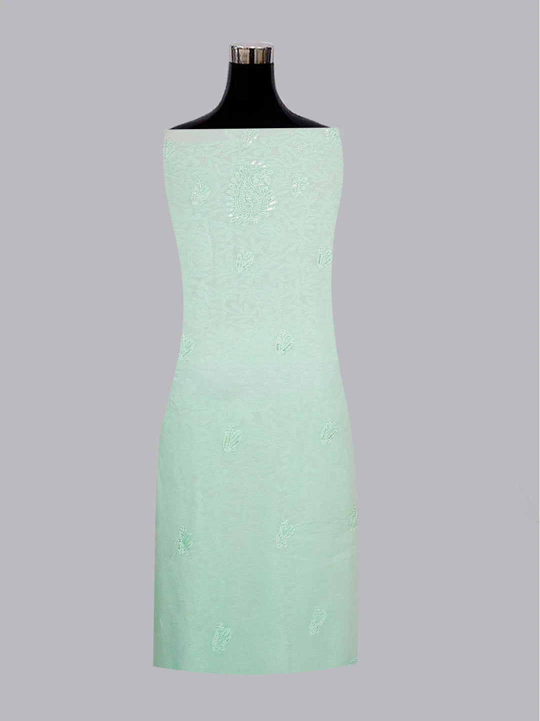 Ada Hand Embroidered Sea Green Viscose Georgette Lucknowi Chikankari Unstitched Kurta Dupatta Set With Sequinned Work 01A578909