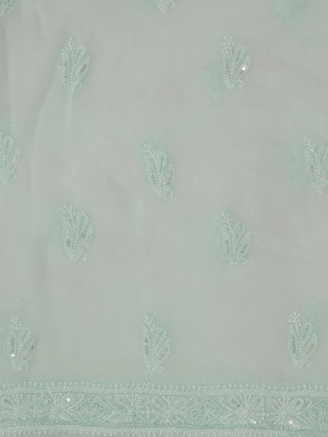 Ada Hand Embroidered Sea Green Viscose Georgette Lucknowi Chikankari Unstitched Kurta Dupatta Set With Sequinned Work 01A578909