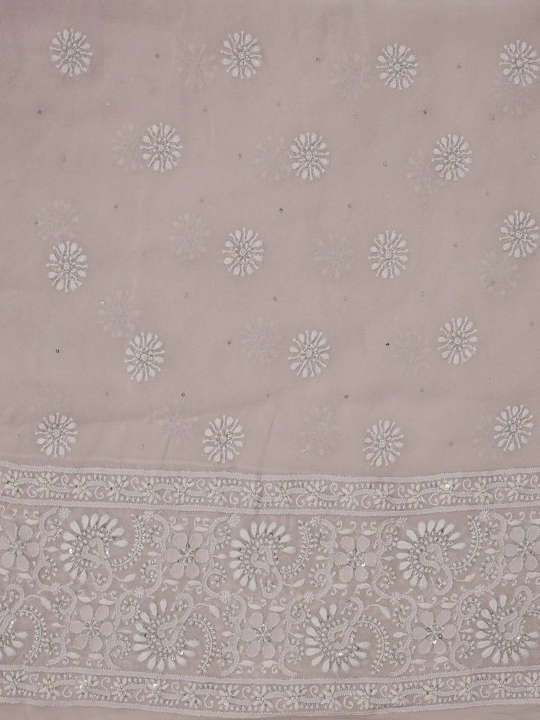 Ada Hand Embroidered Dusty Pink Pure Georgette Lucknowi Chikankari Unstitched Kurta Dupatta Set with Pearl and Sequinned Work A536364