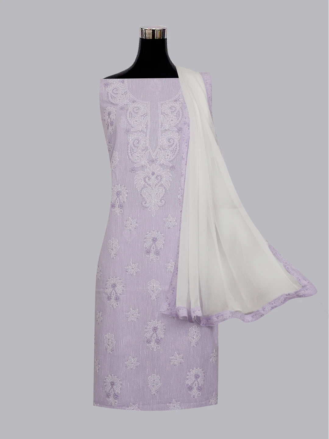 Ada Hand Embroidered Lavender Linen Lucknowi Chikankari Unstitched Suit Set 01A574247