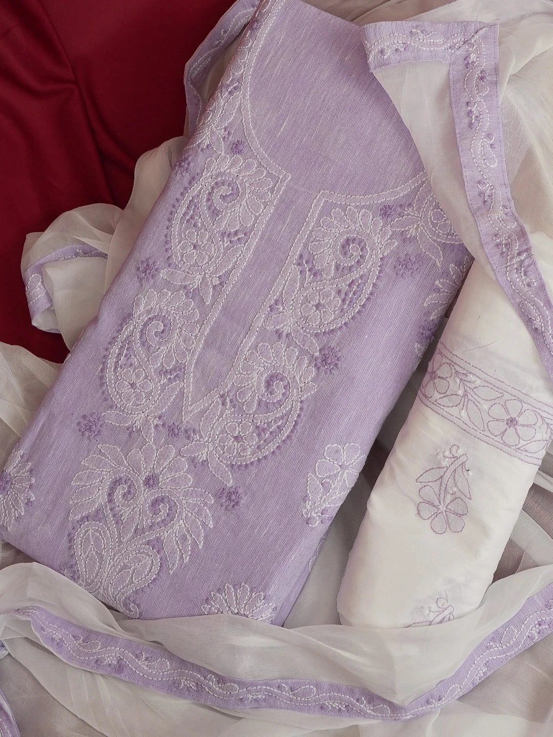 Ada Hand Embroidered Lavender Linen Lucknowi Chikankari Unstitched Suit Set 01A574247