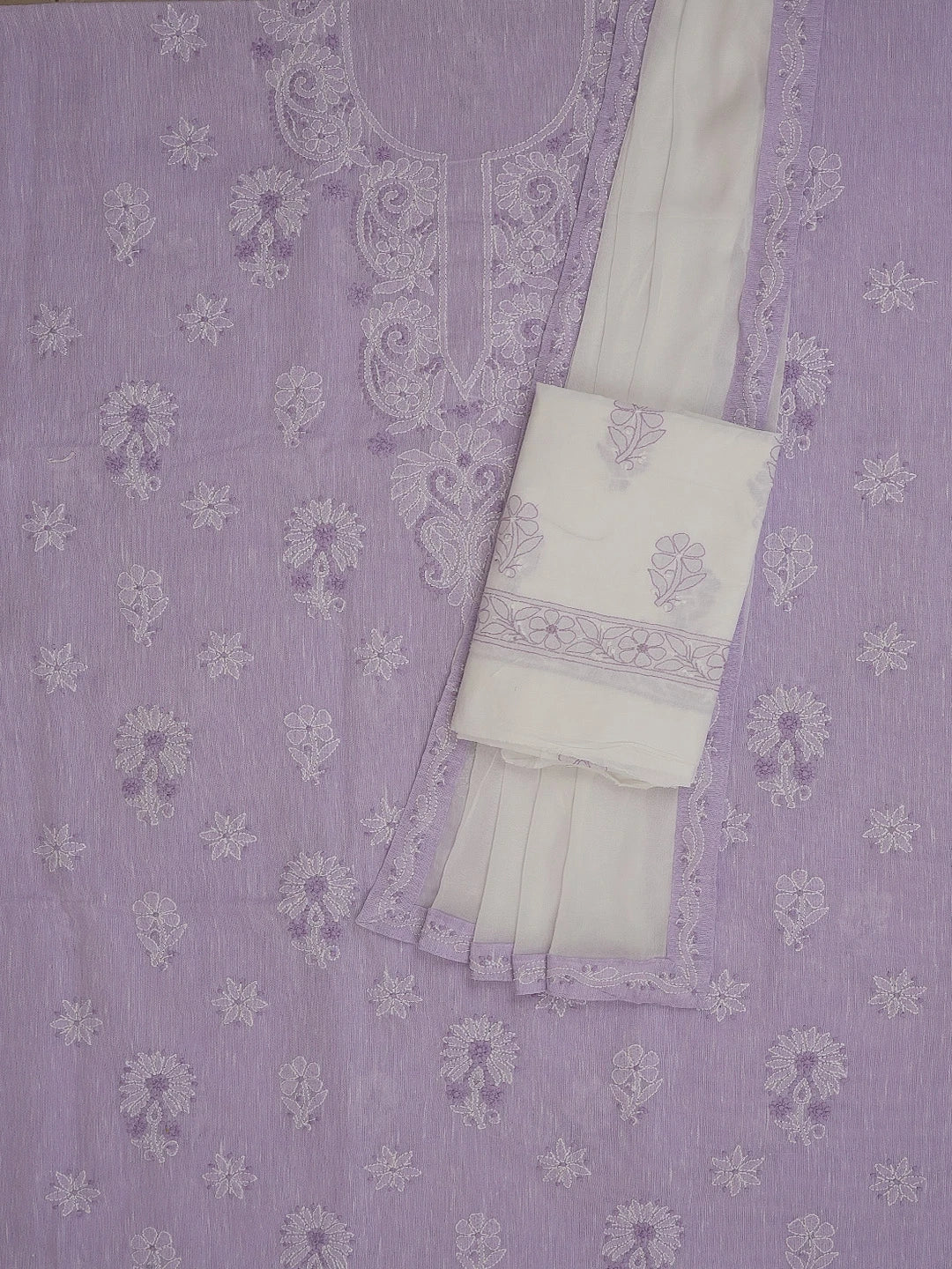 Ada Hand Embroidered Lavender Linen Lucknowi Chikankari Unstitched Suit Set 01A574247