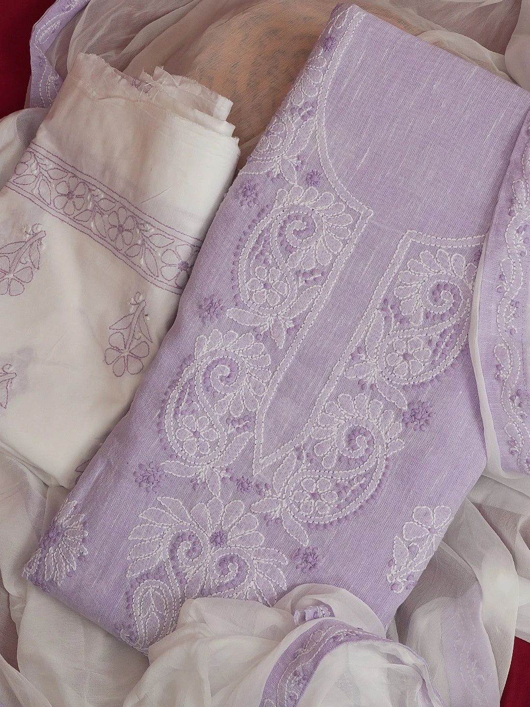 Ada Hand Embroidered Lavender Linen Lucknowi Chikankari Unstitched Suit Set 01A574247