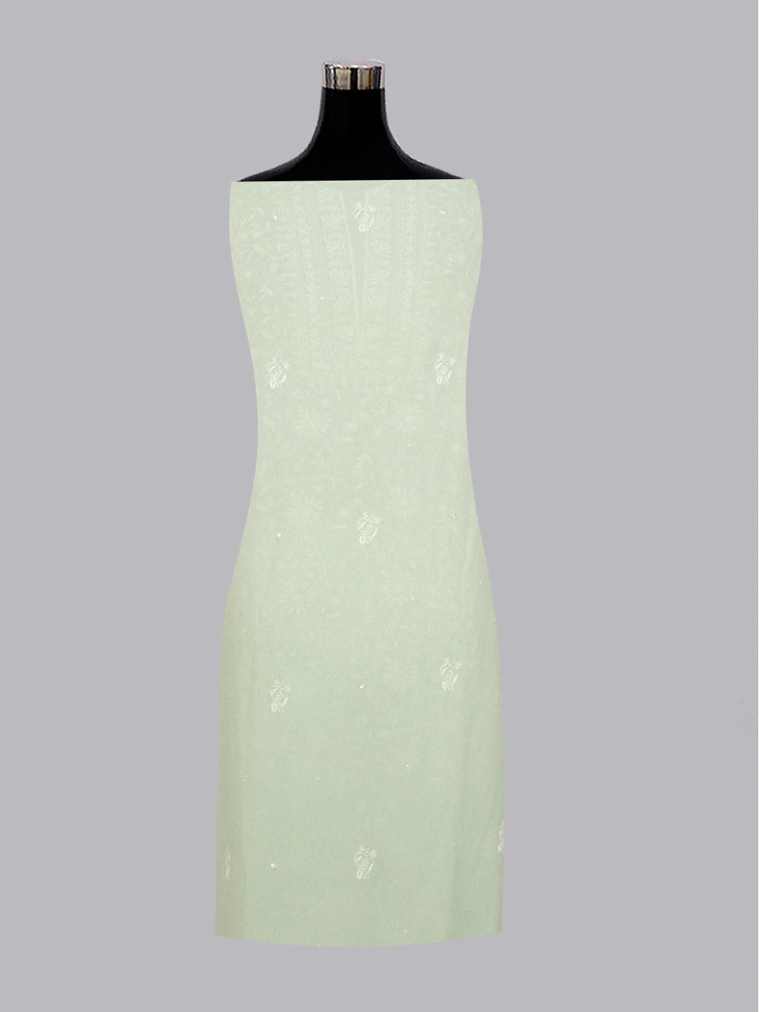 Ada Hand Embroidered Sea Green Viscose Georgette Lucknowi Chikankari Unstitched Kurta Dupatta Set with Cutdana and Pearl Work 01A545361