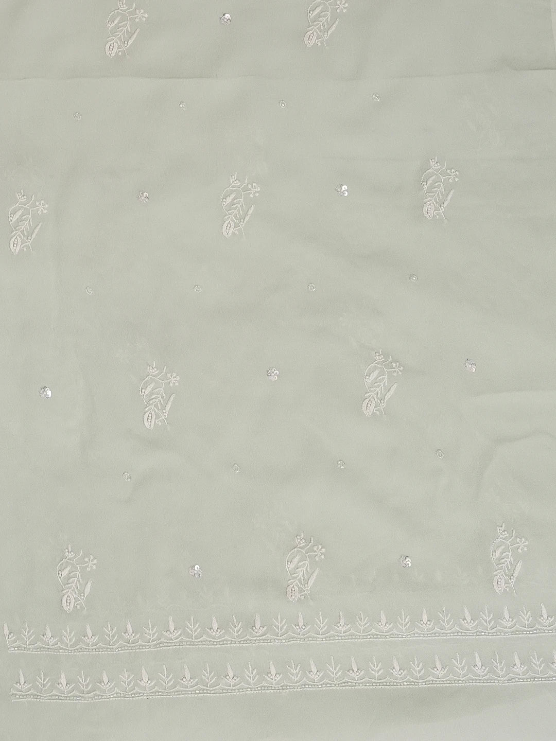 Ada Hand Embroidered Sea Green Viscose Georgette Lucknowi Chikankari Unstitched Kurta Dupatta Set with Cutdana and Pearl Work 01A545361