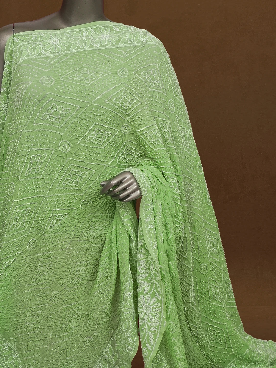 Ada Hand Embroidered Sage Green Pure Georgette Lucknowi Chikankari Dupatta 01A592075