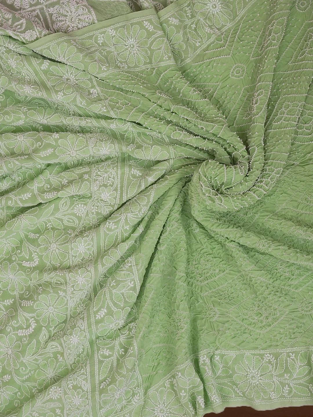 Ada Hand Embroidered Sage Green Pure Georgette Lucknowi Chikankari Dupatta 01A592075