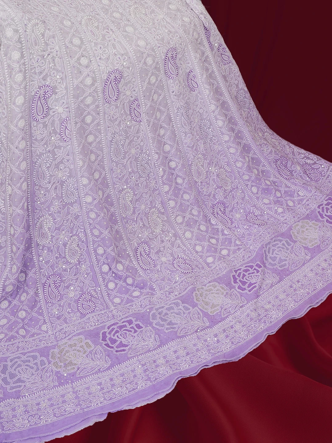 Ada Hand Embroidered Ombre Shade of White And Periwinkle Blue Pure Georgette Lucknowi Chikankari Semi-Stitched Anarkali Kurta Dupatta Set With Sequinned Work 01A558662