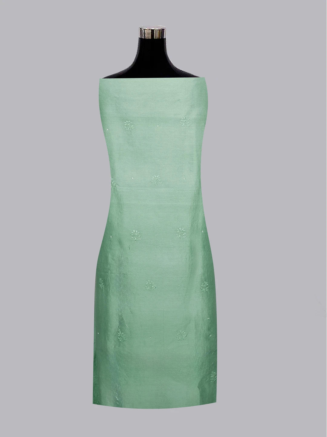 Ada Hand Embroidered Teal Green Chanderi Lucknowi Chikankari Unstitched Kurta Dupatta Set with Cutdana Work 01A598605