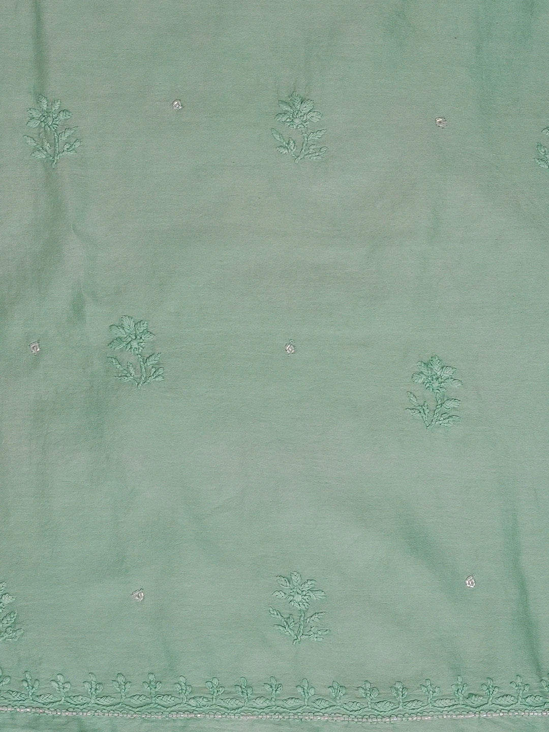 Ada Hand Embroidered Teal Green Chanderi Lucknowi Chikankari Unstitched Kurta Dupatta Set with Cutdana Work 01A598605