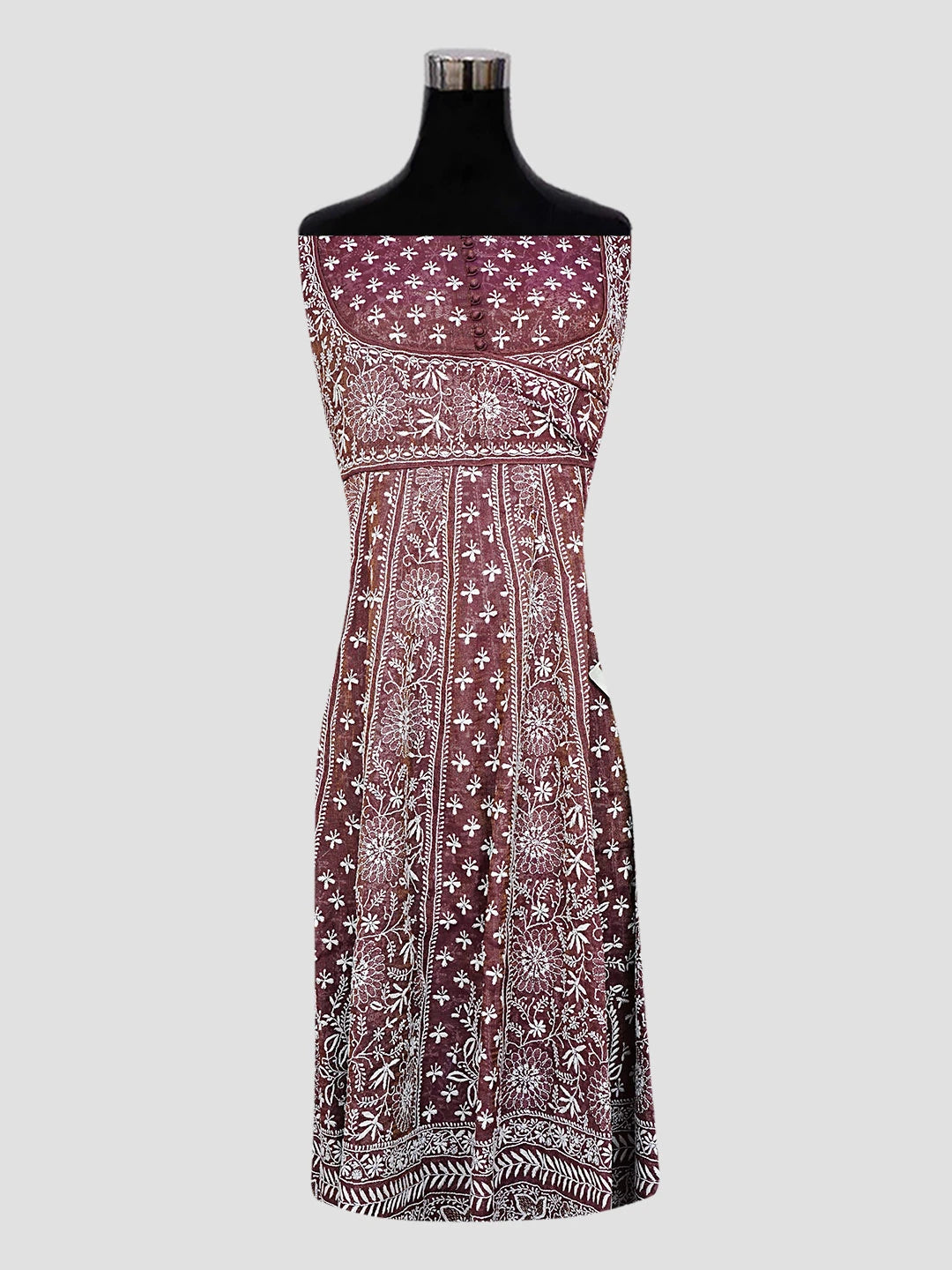 Ada Hand Embroidered Wine Tissue Lucknowi Chikankari Semi-Stitched Anarkali Kurta Dupatta Set With Zari Work 01A524155