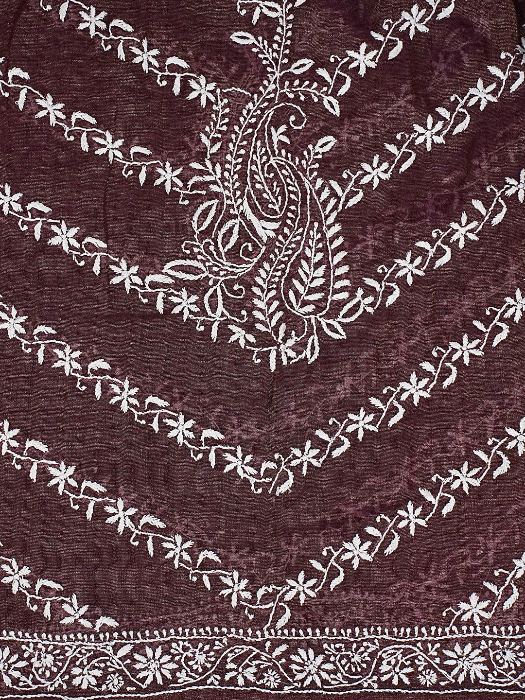 Ada Hand Embroidered Wine Tissue Lucknowi Chikankari Semi-Stitched Anarkali Kurta Dupatta Set With Zari Work 01A524155