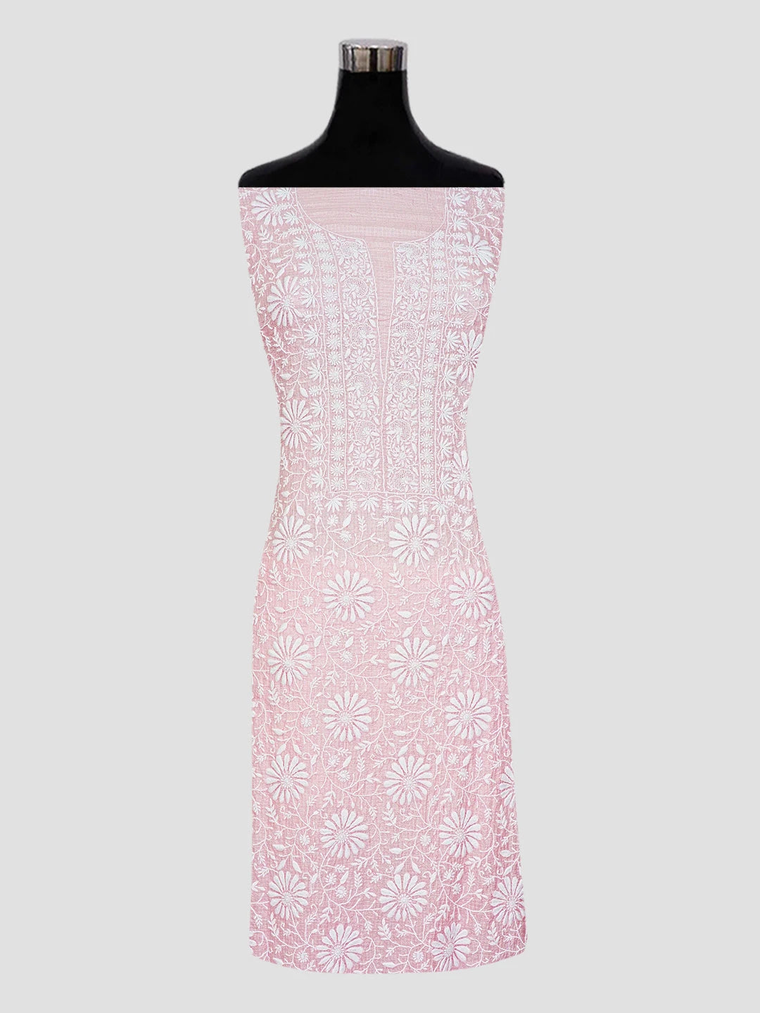 Ada Hand Embroidered Fairy Tale Pink Kota Silk Lucknowi Chikankari Unstitched Kurta Dupatta Set 01A580687