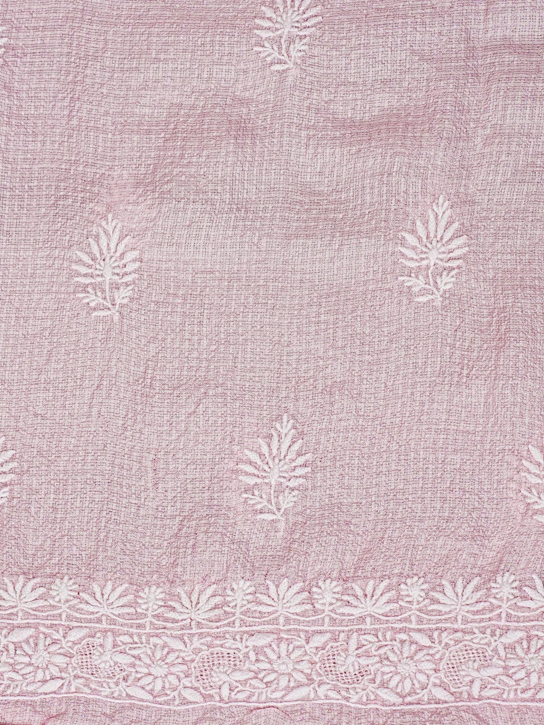 Ada Hand Embroidered Fairy Tale Pink Kota Silk Lucknowi Chikankari Unstitched Kurta Dupatta Set 01A580687