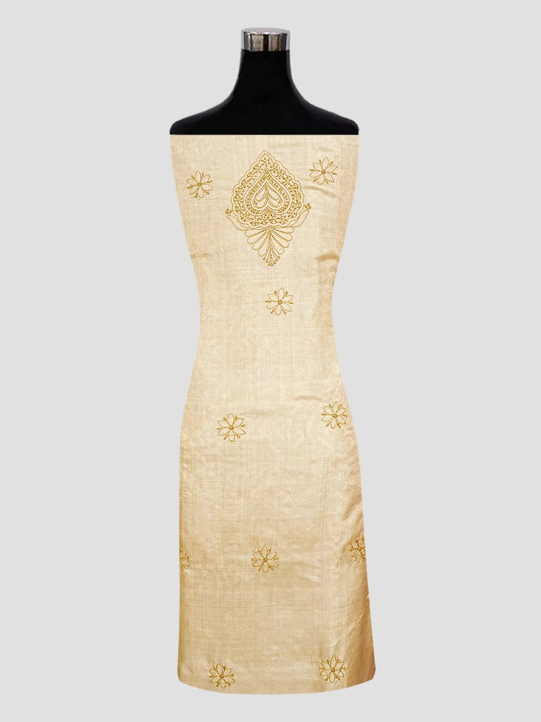 Ada Hand Embroidered Fawn Silk Lucknowi Chikankari Unstitched Suit Piece 01A604487