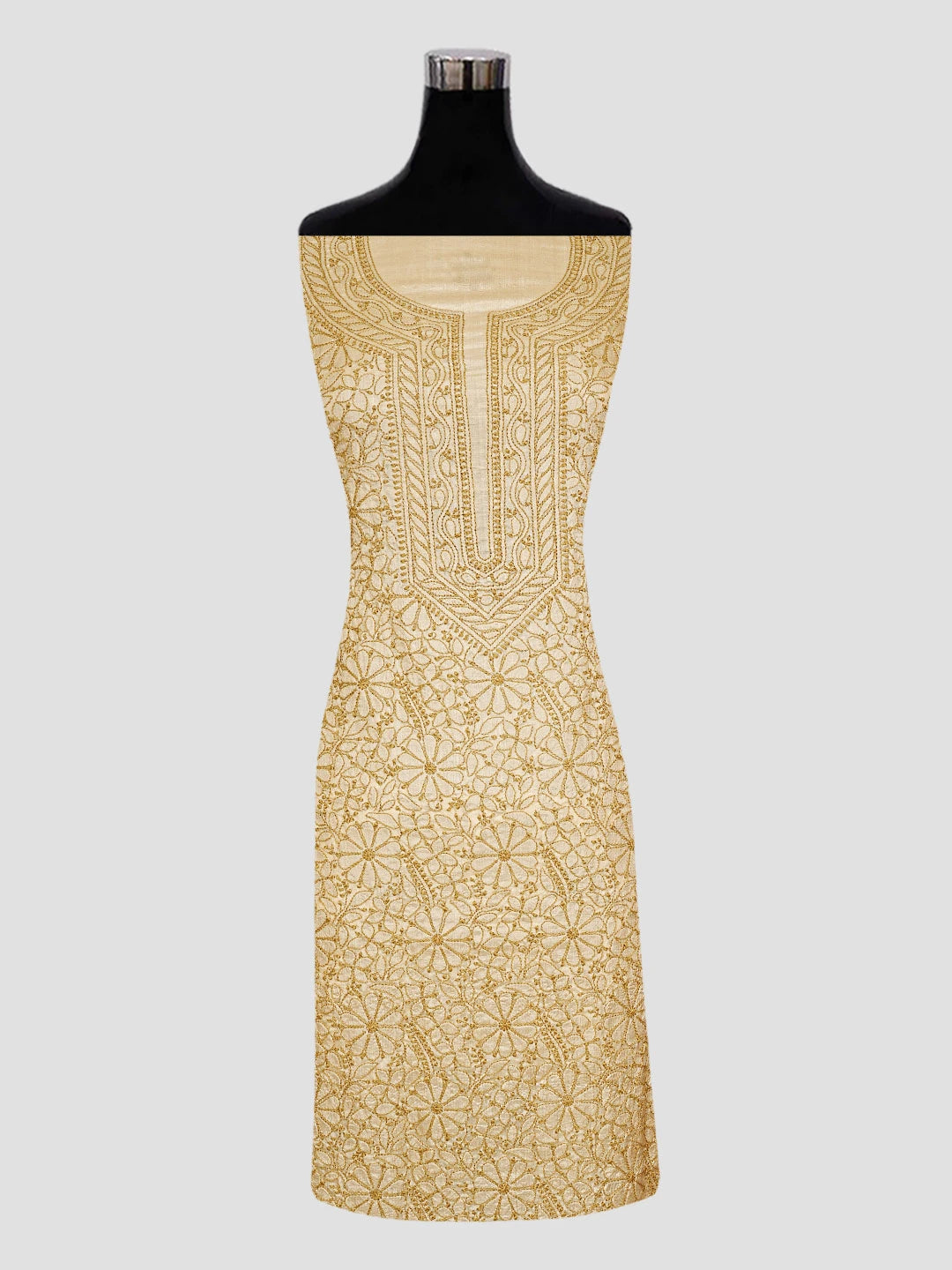 Ada Hand Embroidered Fawn Silk Lucknowi Chikankari Unstitched Suit Piece 01A604487