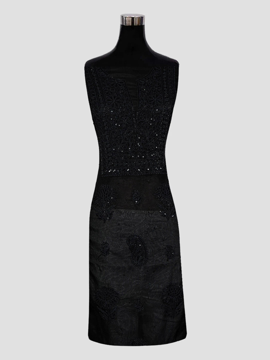 Ada Hand Embroidered Black Organza Lucknowi Chikankari Unstitched Kurta Dupatta Set With Cutdana Work 01A584308