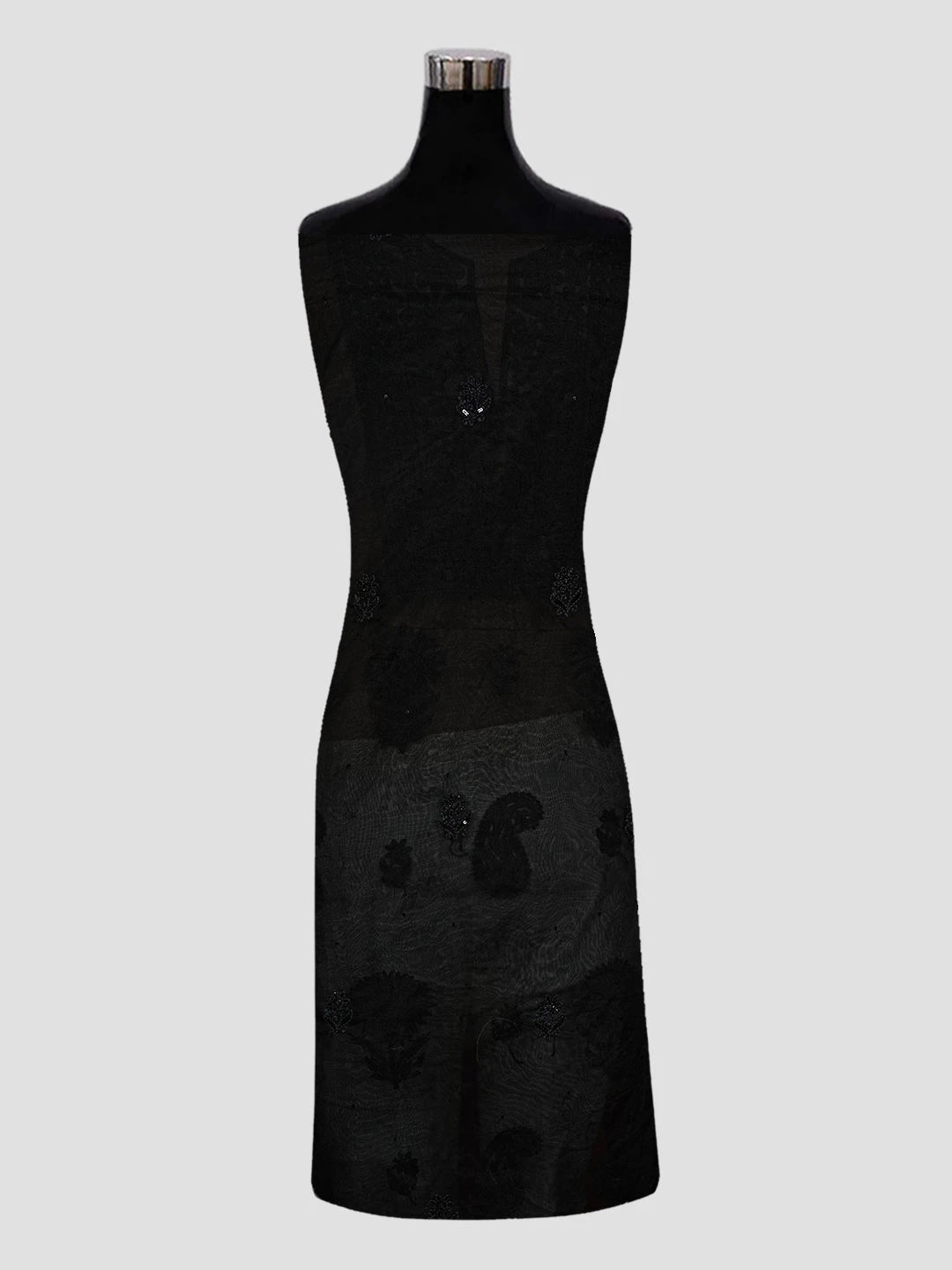 Ada Hand Embroidered Black Organza Lucknowi Chikankari Unstitched Kurta Dupatta Set With Cutdana Work 01A584308