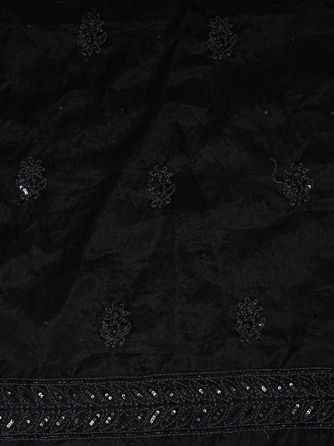 Ada Hand Embroidered Black Organza Lucknowi Chikankari Unstitched Kurta Dupatta Set With Cutdana Work 01A584308