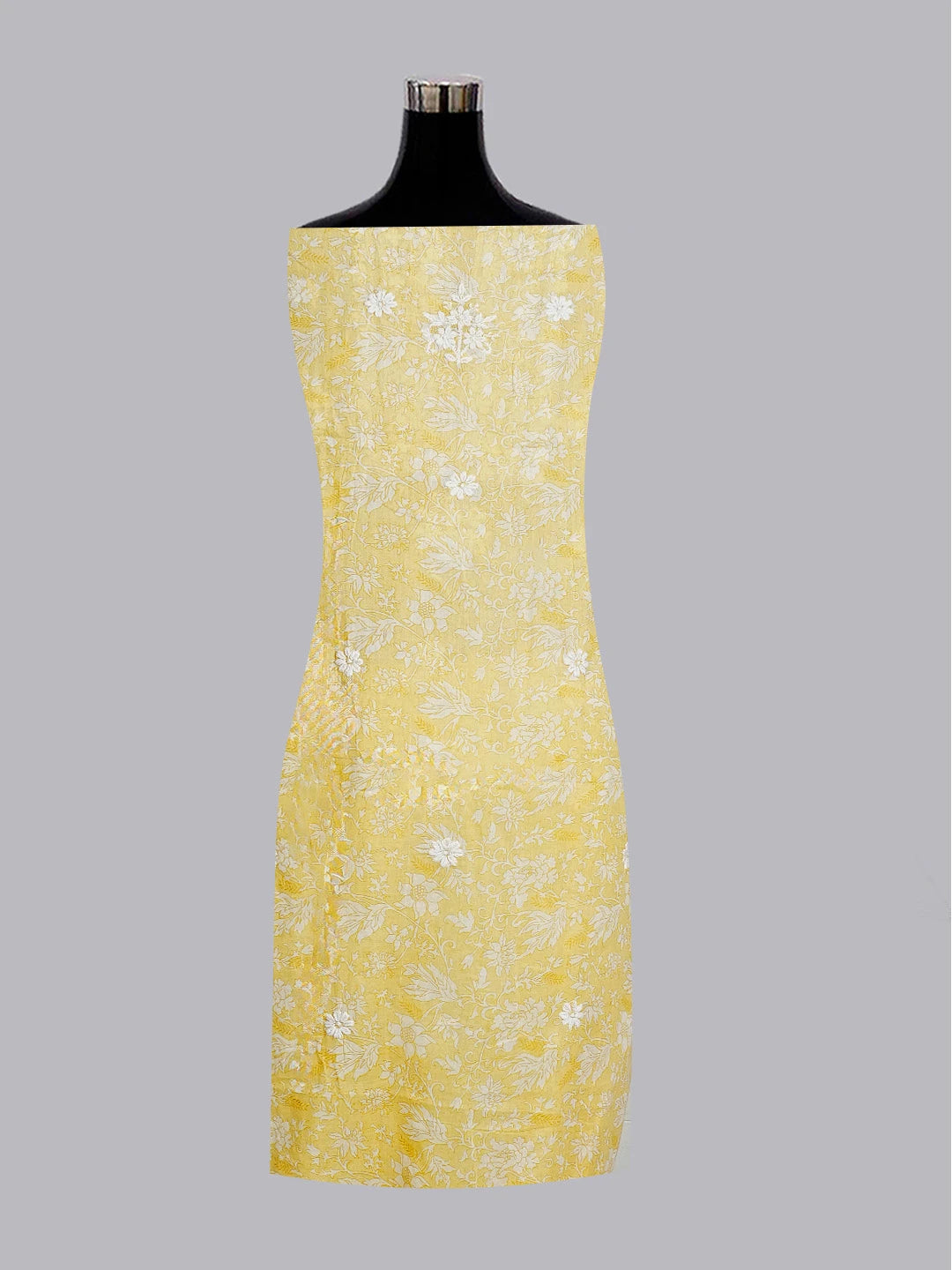 Ada Hand Embroidered Yellow Floral Printed Cotton Chikankari Unstitched Kurta Dupatta Set 01A603452