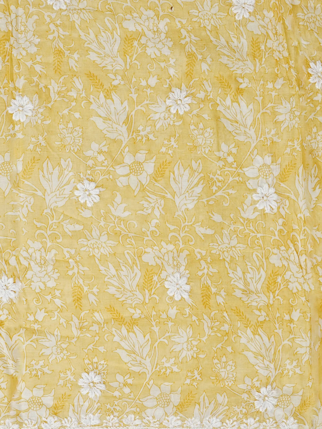 Ada Hand Embroidered Yellow Floral Printed Cotton Chikankari Unstitched Kurta Dupatta Set 01A603452