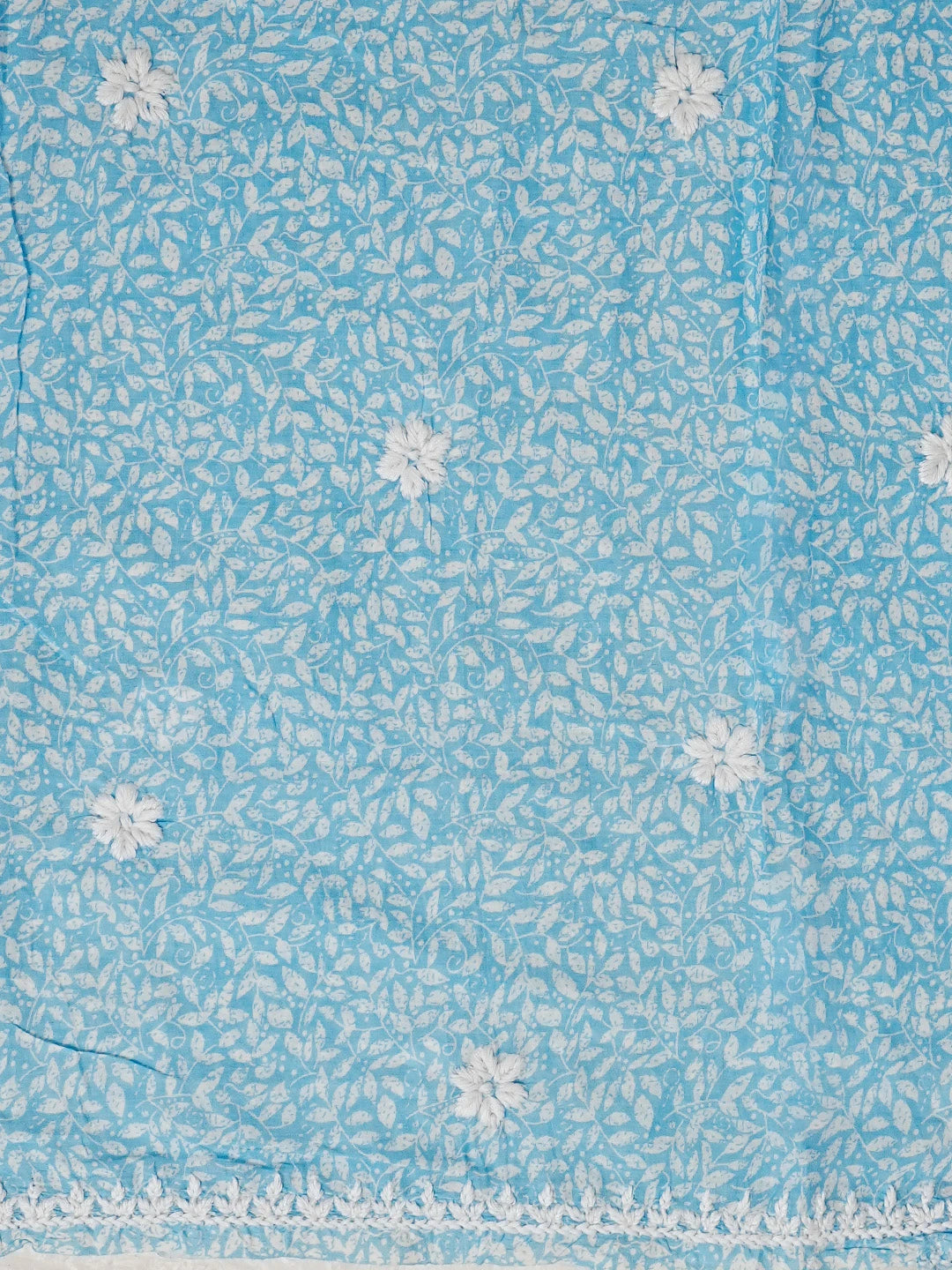 Ada Hand Embroidered Sky Blue Printed Cotton Chikankari Unstitched Kurta Dupatta Set 01A603457