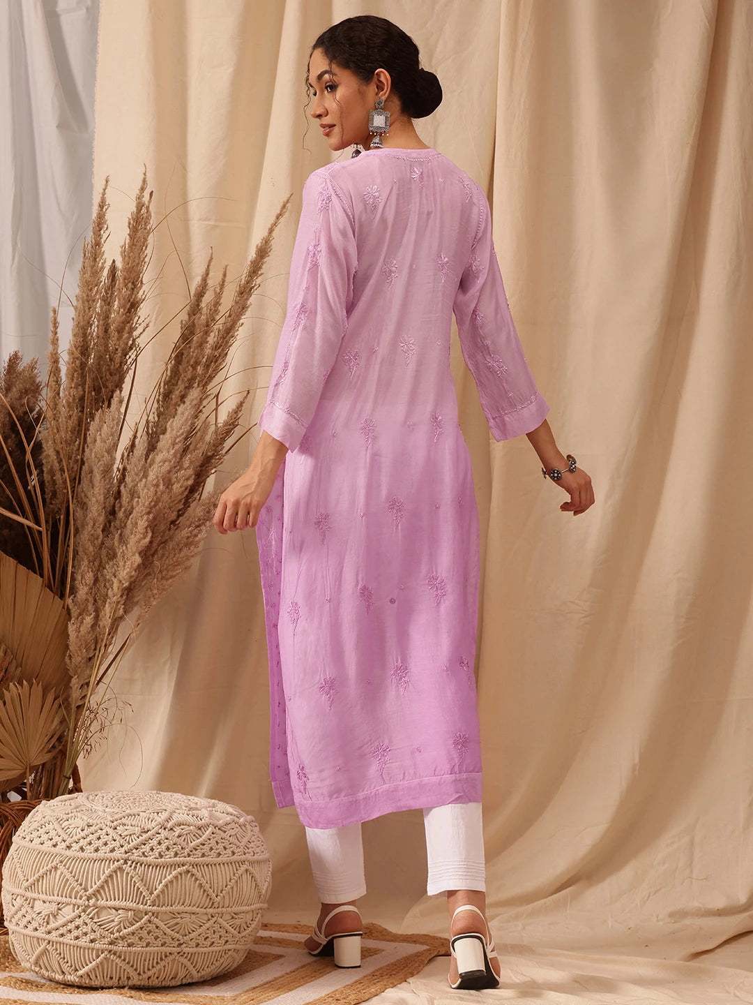 Ada Hand Embroidered Mauve Muslin Lucknowi Chikankari Kurta A411648