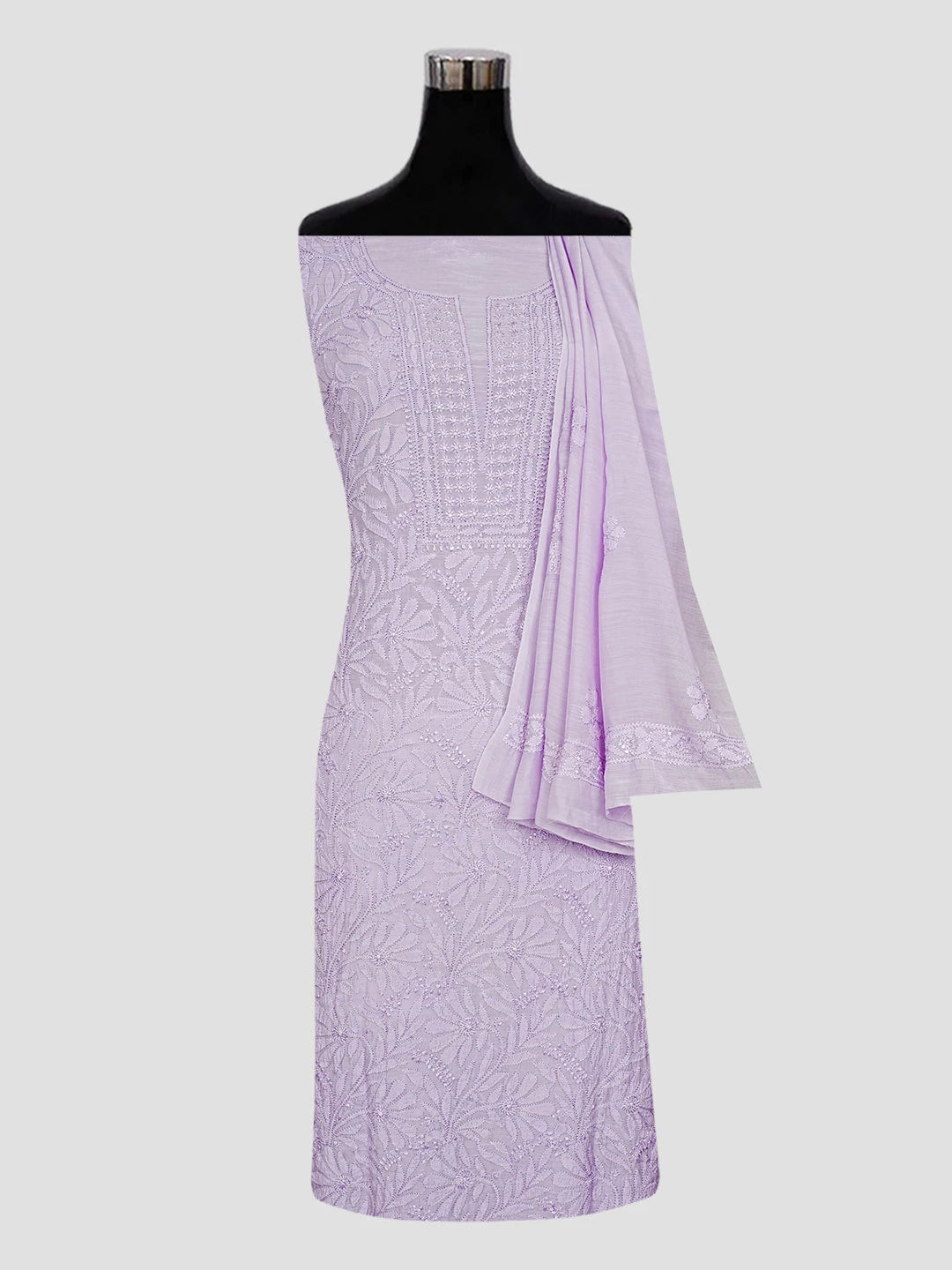 Ada Hand Embroidered Lavender Muslin Lucknowi Chikankari Unstitched Kurta Dupatta Set 01A584916