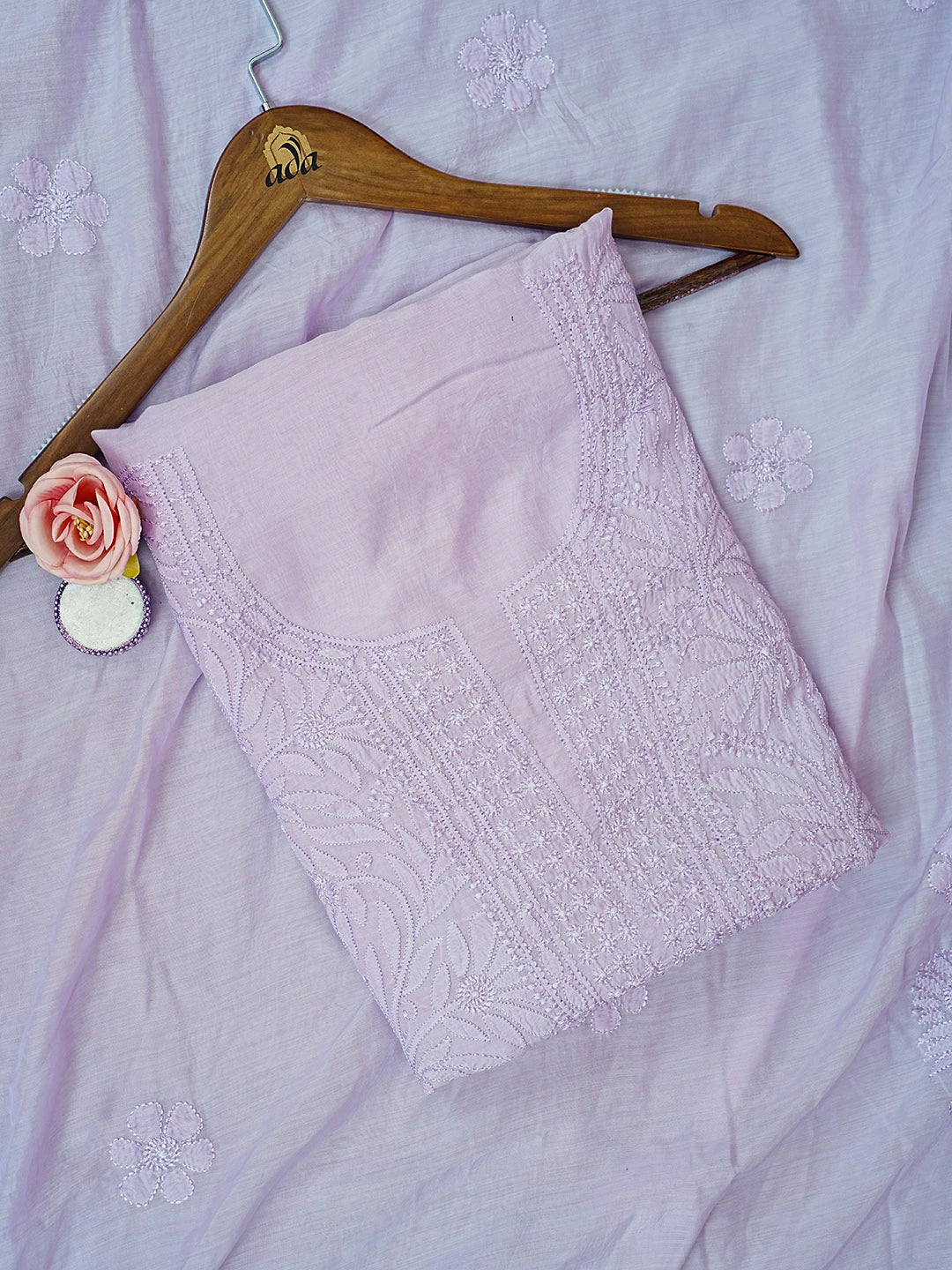 Ada Hand Embroidered Lavender Muslin Lucknowi Chikankari Unstitched Kurta Dupatta Set 01A584916
