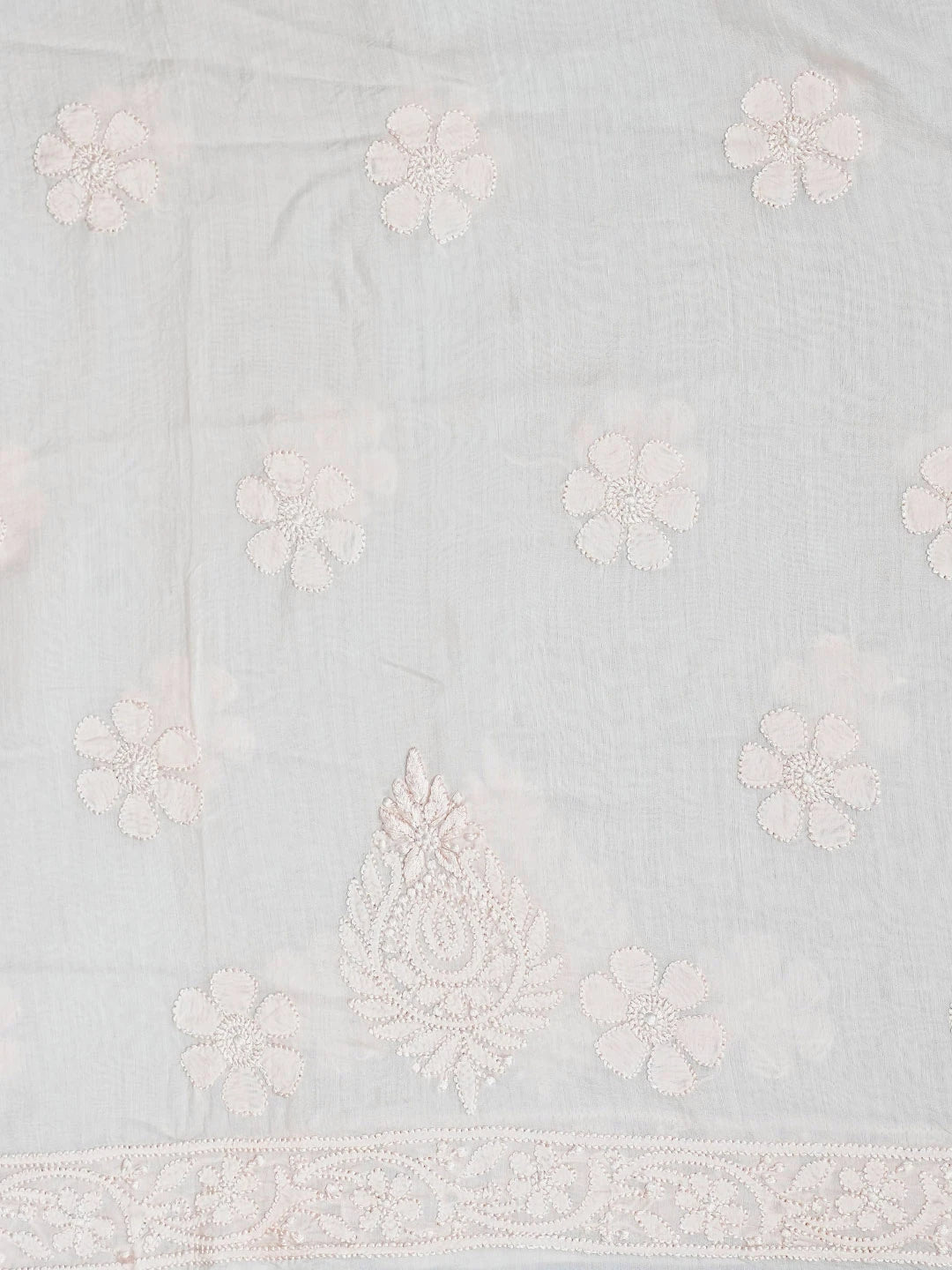 Ada Hand Embroidered Light Peach Muslin Lucknowi Chikankari Unstitched Kurta Dupatta Set 01A584982