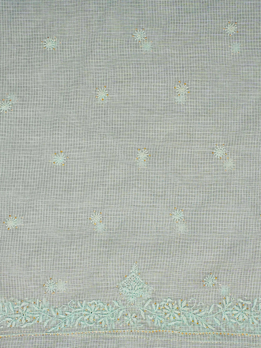 Ada Hand Embroidered Cyan Green Kota Lucknowi Chikankari Unstitched Kurta Dupatta Set With Muqaish Work 01A553282