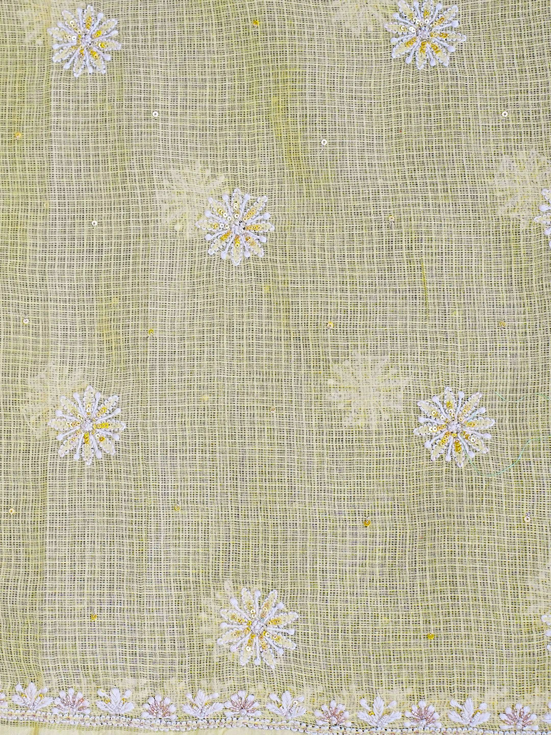 Ada Hand Embroidered Lemon Kota Lucknowi Chikankari Unstitched Kurta Dupatta Set With Cutdana Work 01A574070