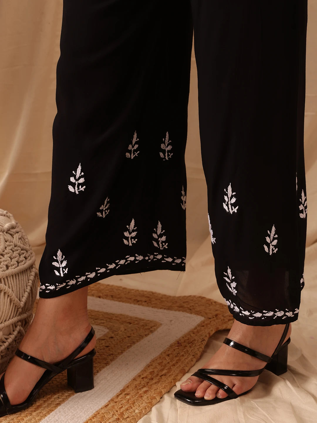 Ada Hand Embroidered Black Modal Lucknowi Chikankari Co-ord Set A811272