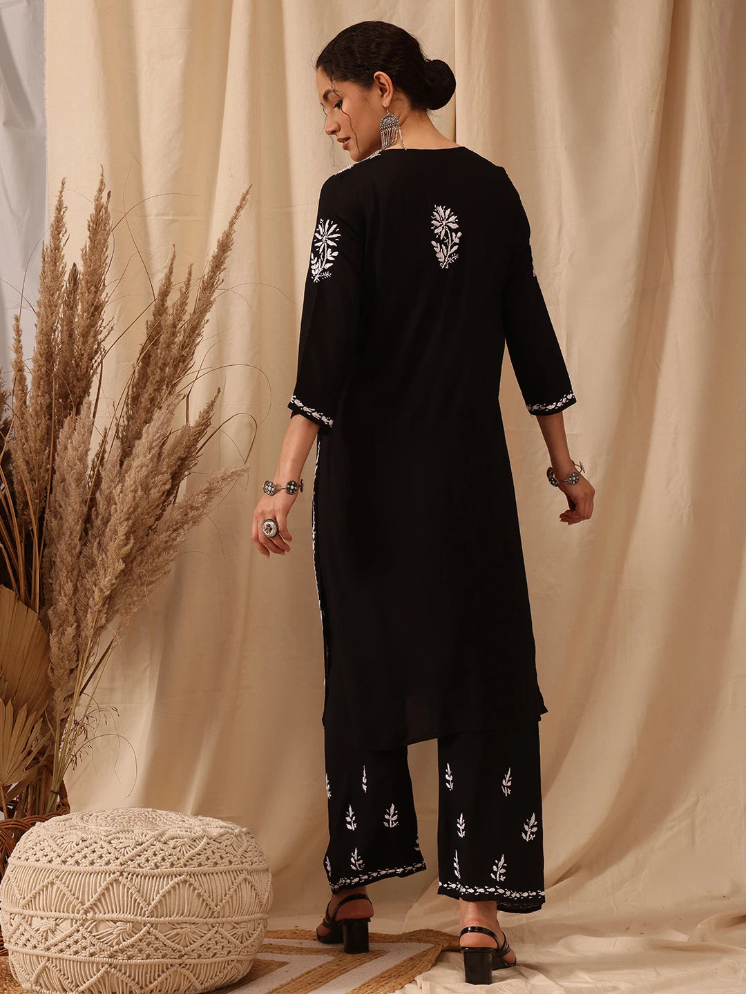 Ada Hand Embroidered Black Modal Lucknowi Chikankari Co-ord Set A811272