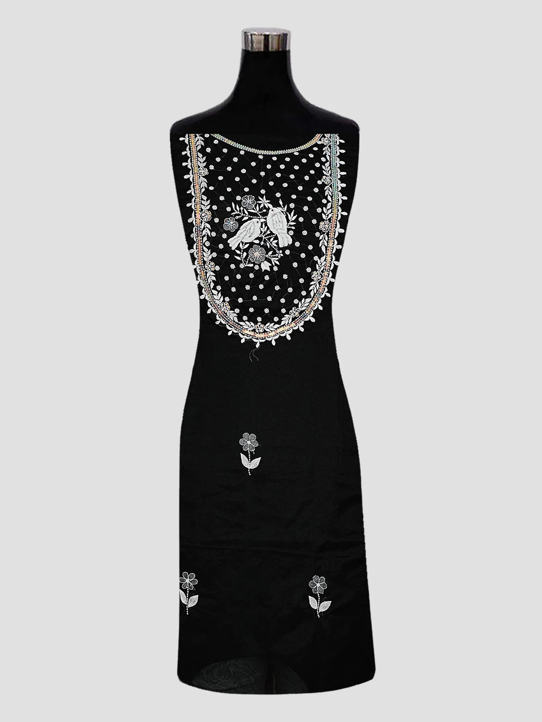 Ada Hand Embroidered Black Organza Lucknowi Chikankari Unstitched Kurta Dupatta Set With Pearl Work 01A582326