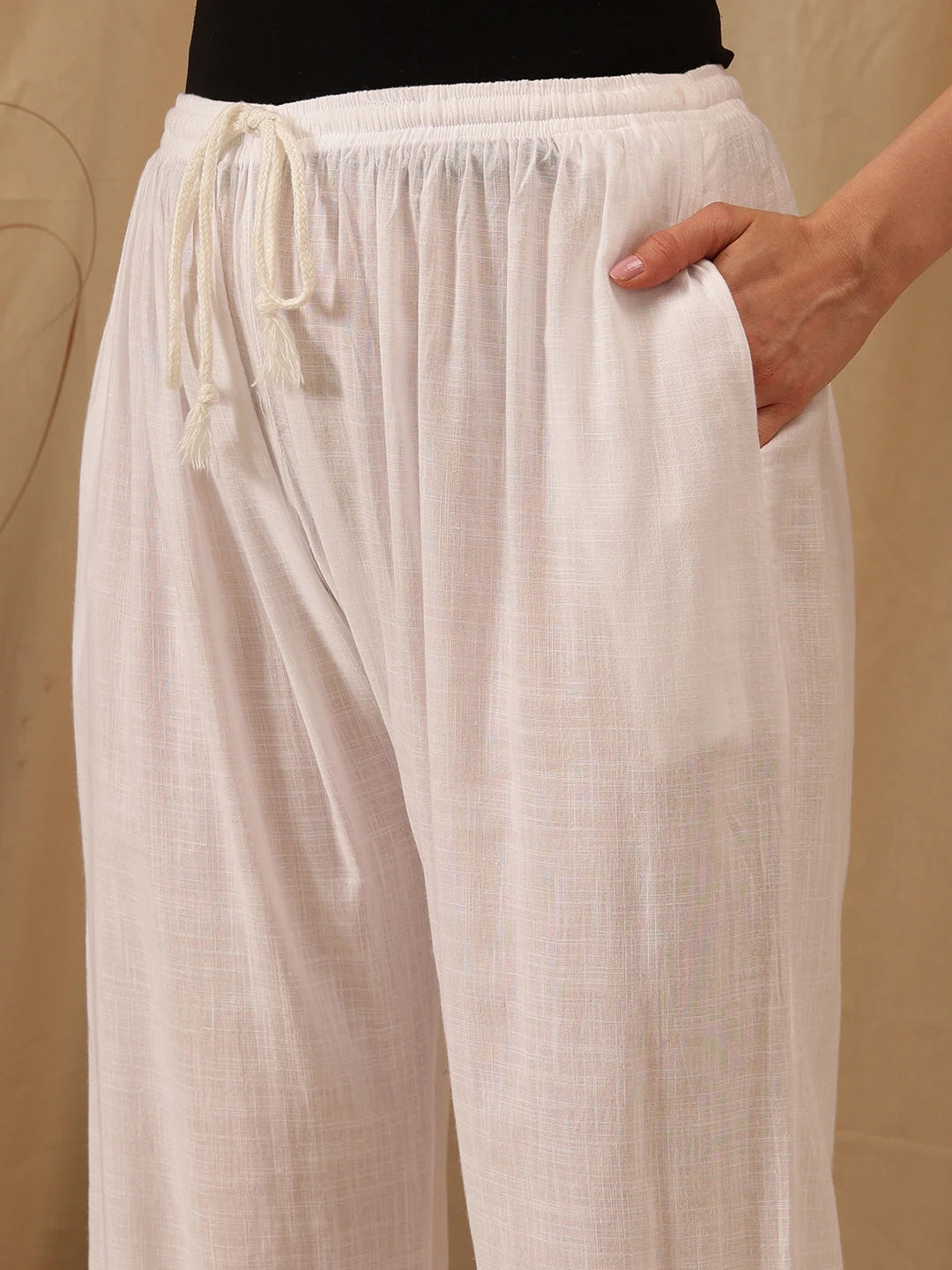Ada Hand Embroidered White Cotton Lucknowi Chikankari Palazzo A711181