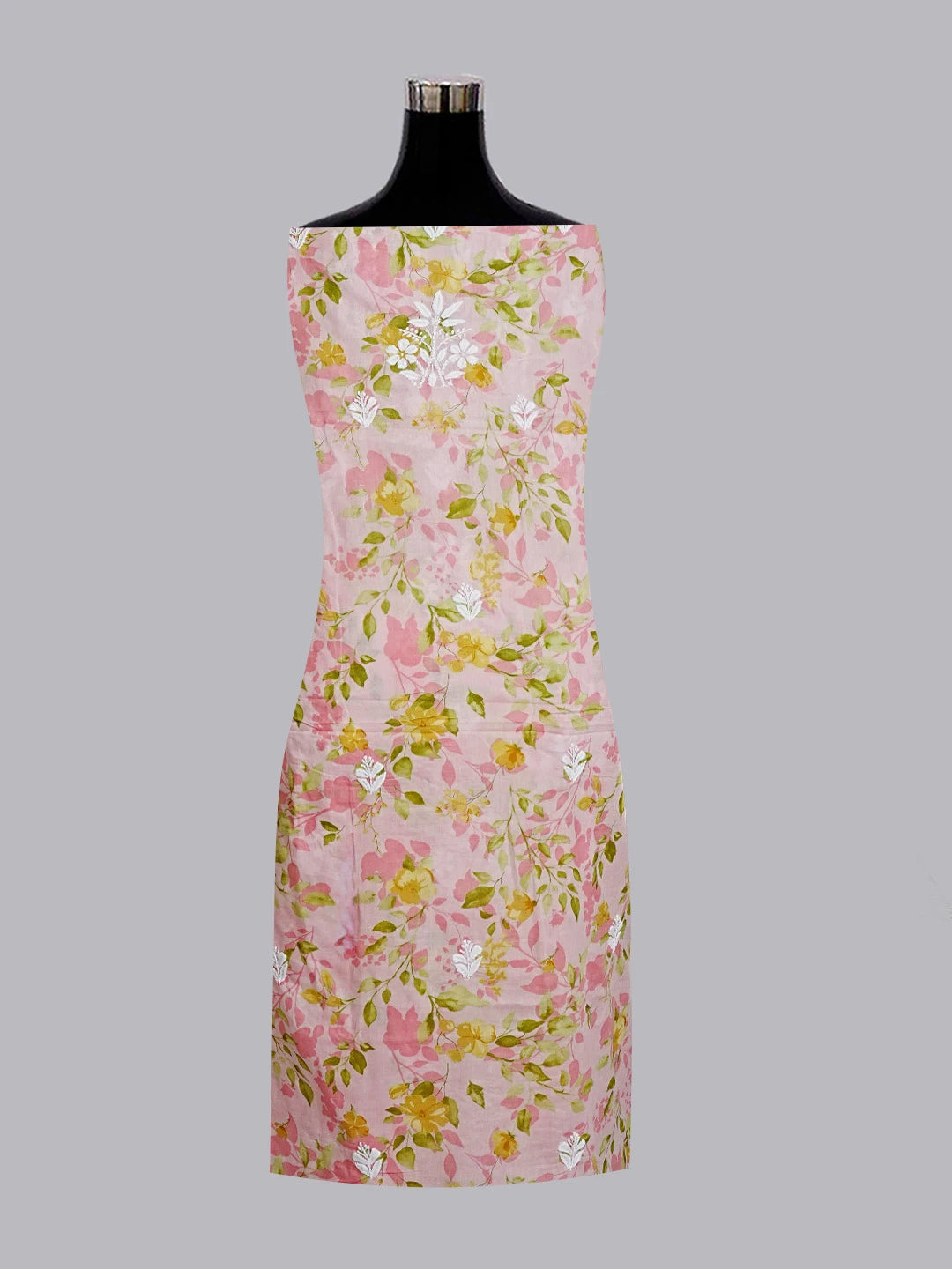 Ada Hand Embroidered Pink Floral Printed Cotton Chikankari Unstitched Kurta Dupatta Set 01A603435