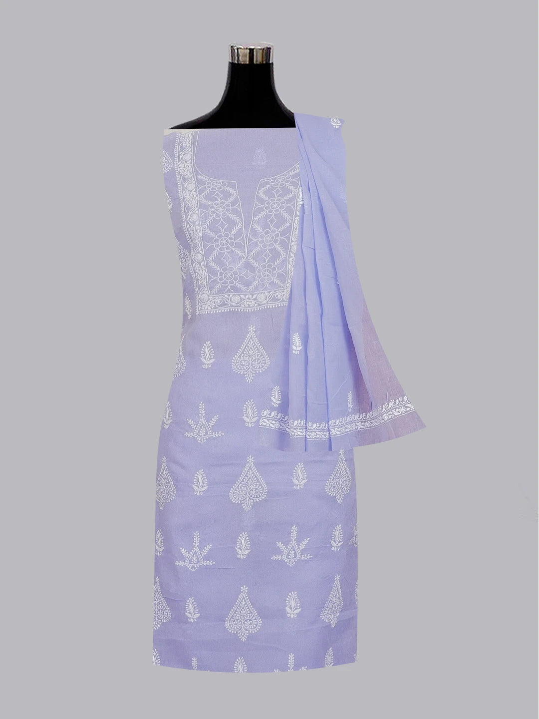 Ada Hand Embroidered Mauve Cotton Lucknowi Chikankari Unstitched Suit Set 01A595937