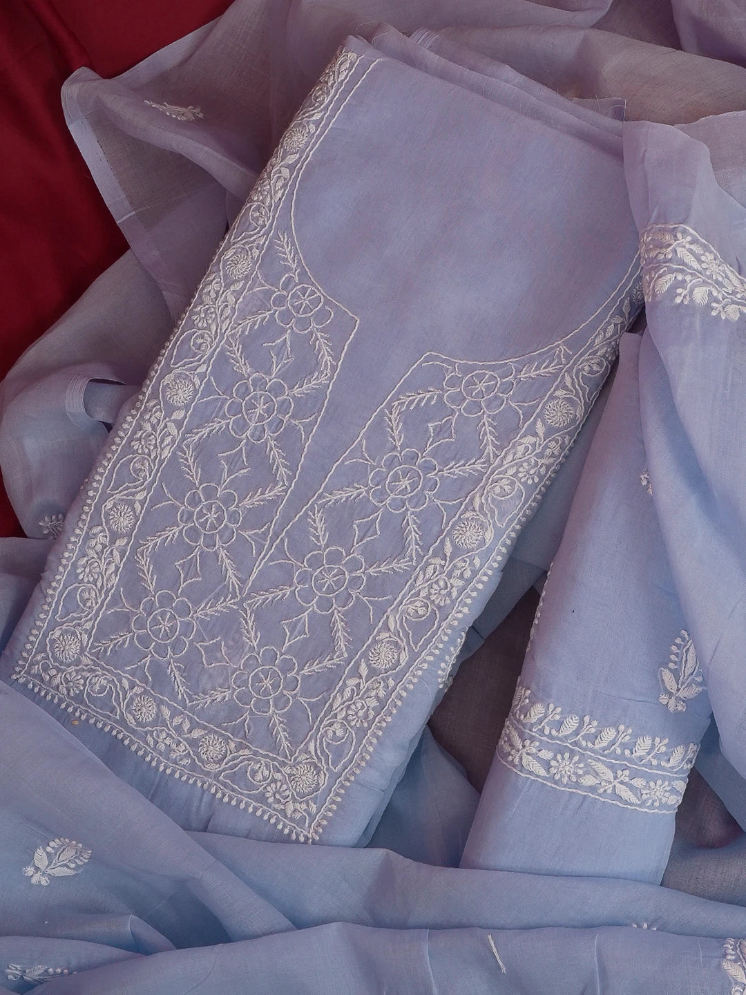 Ada Hand Embroidered Mauve Cotton Lucknowi Chikankari Unstitched Suit Set 01A595937