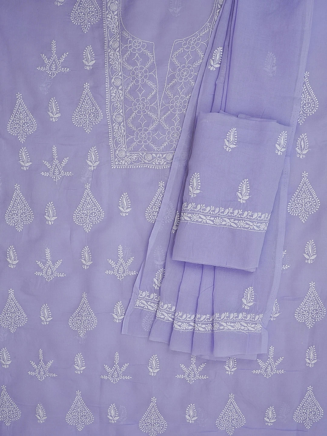 Ada Hand Embroidered Mauve Cotton Lucknowi Chikankari Unstitched Suit Set 01A595937