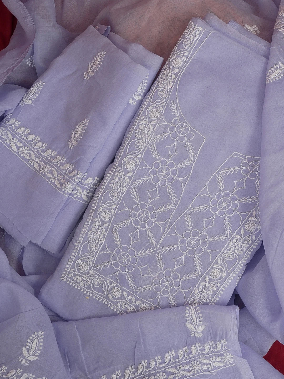 Ada Hand Embroidered Mauve Cotton Lucknowi Chikankari Unstitched Suit Set 01A595937